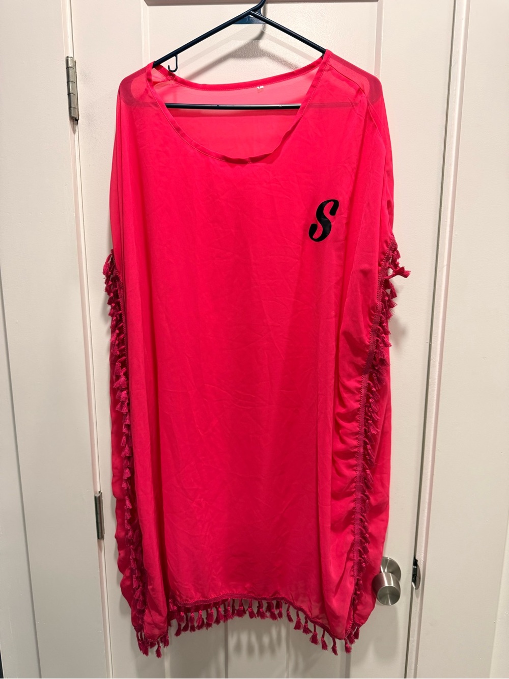 Hot Pink Tassel Cover-Up with 'S' Accent